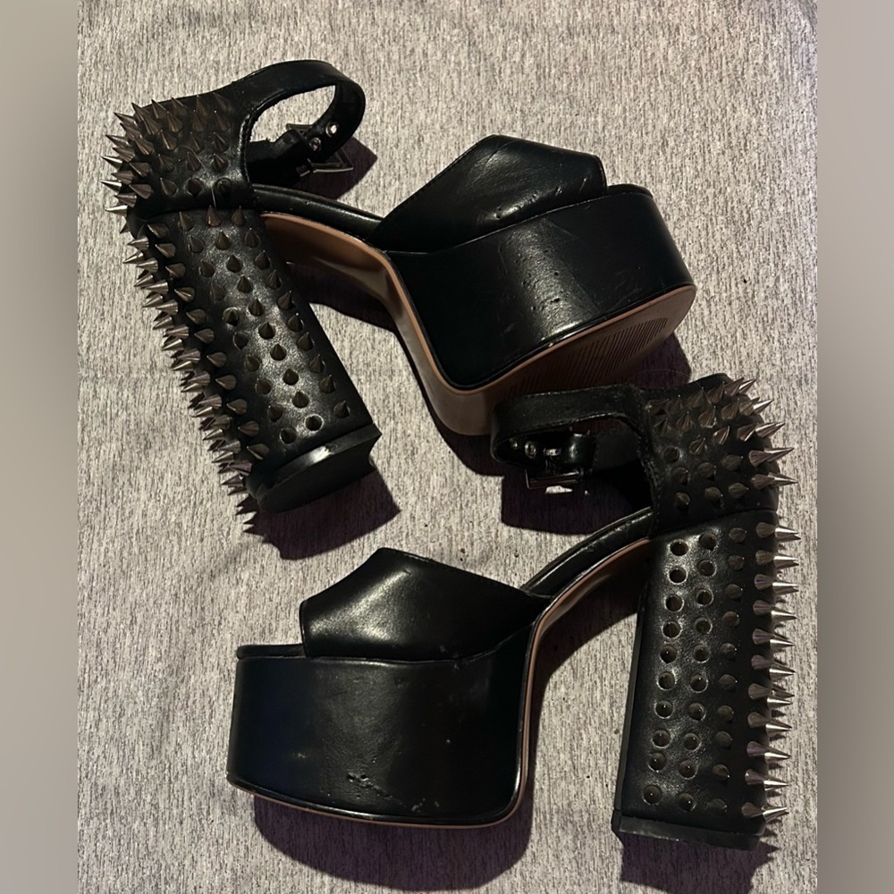 Black La Moda Platform Studded Heels Dolls Kill